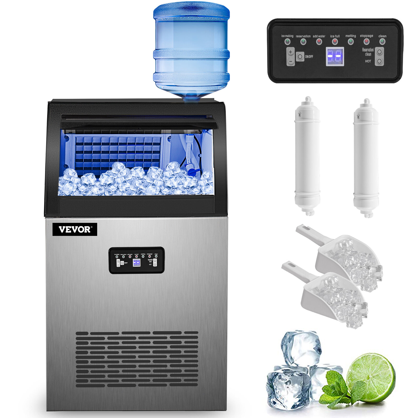 Vevor 120 Lb Lb Daily Production Cube Clear Ice Freestanding Ice