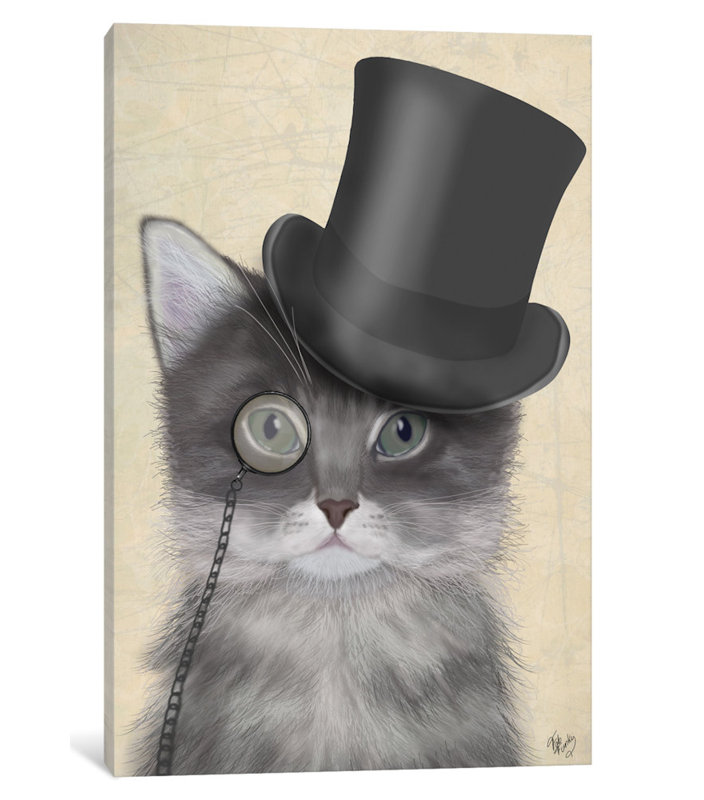 East Urban Home Cat With Top Hat Ii Graphic Art Print On Canvas Reviews Wayfair
