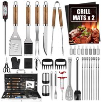 Grill Mats for Camping/Backyard Barbecue,Grill Utensils Set for Dad Birald Grill Set BBQ Tools Grilling Tools Set Gifts for Men 34PCS Stainless Steel Grill Accessories with Aluminum Case,Thermometer 