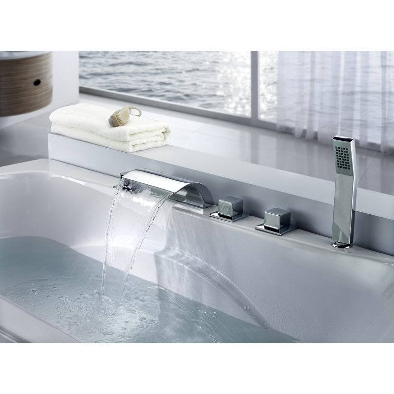 Sumerain Triple Handle Deck Mount Waterfall Tub Faucet With