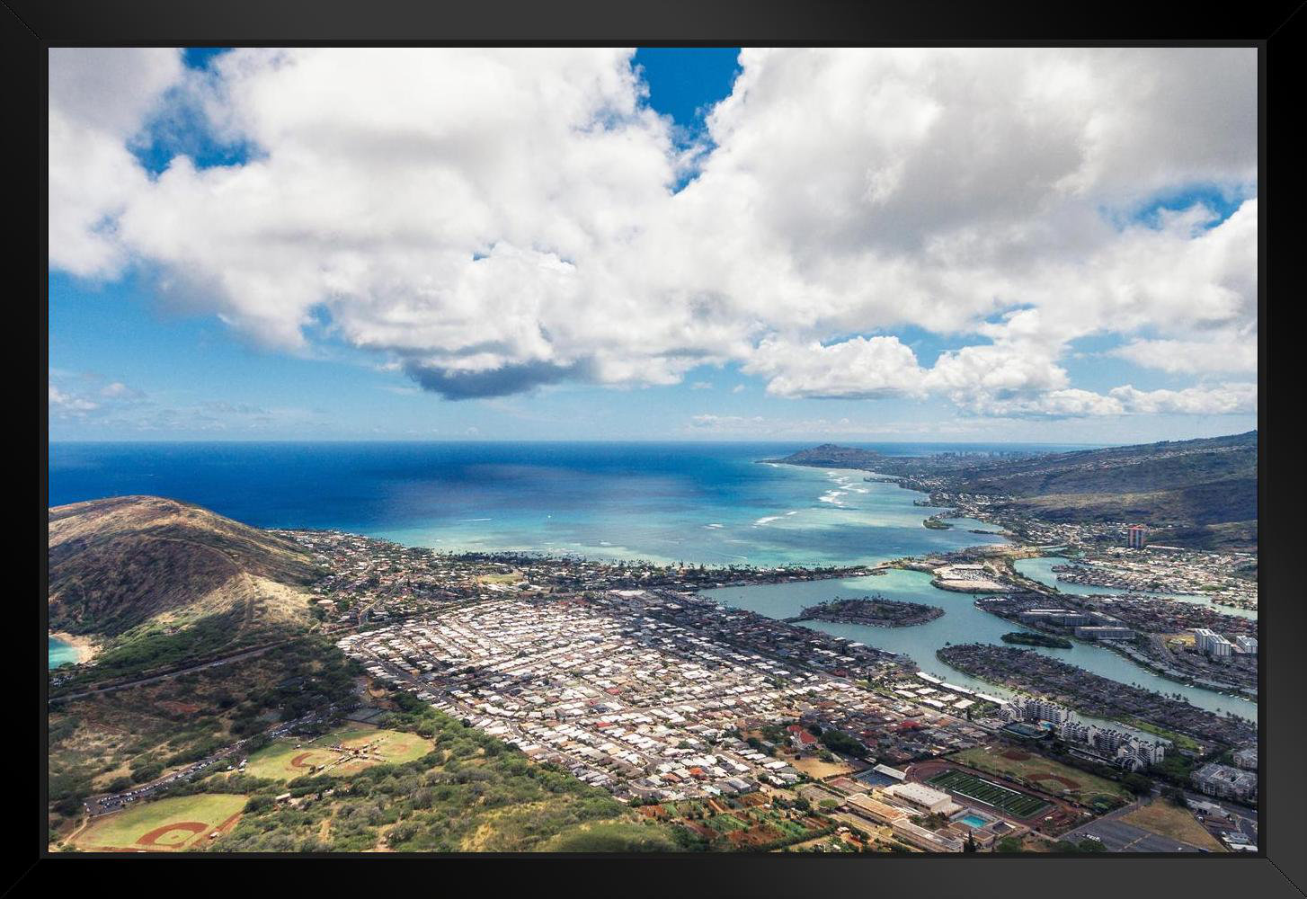 Latitude Run® Honolulu Oahu Hawaii Overhead View Landscape Photo Art Print Black Wood Framed