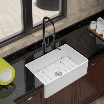 Anzzi Nepal 33 L X 19 W Farmhouse Apron Kitchen Sink With Sink Grid And Strainer Wayfair