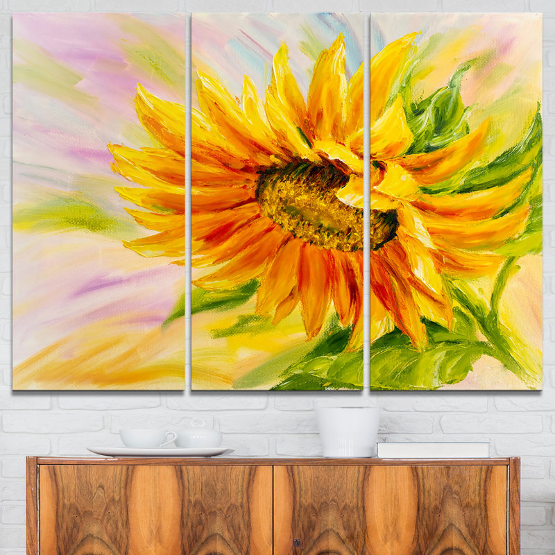 Designart Sunflower Oil Painting 3 Piece Painting Print On