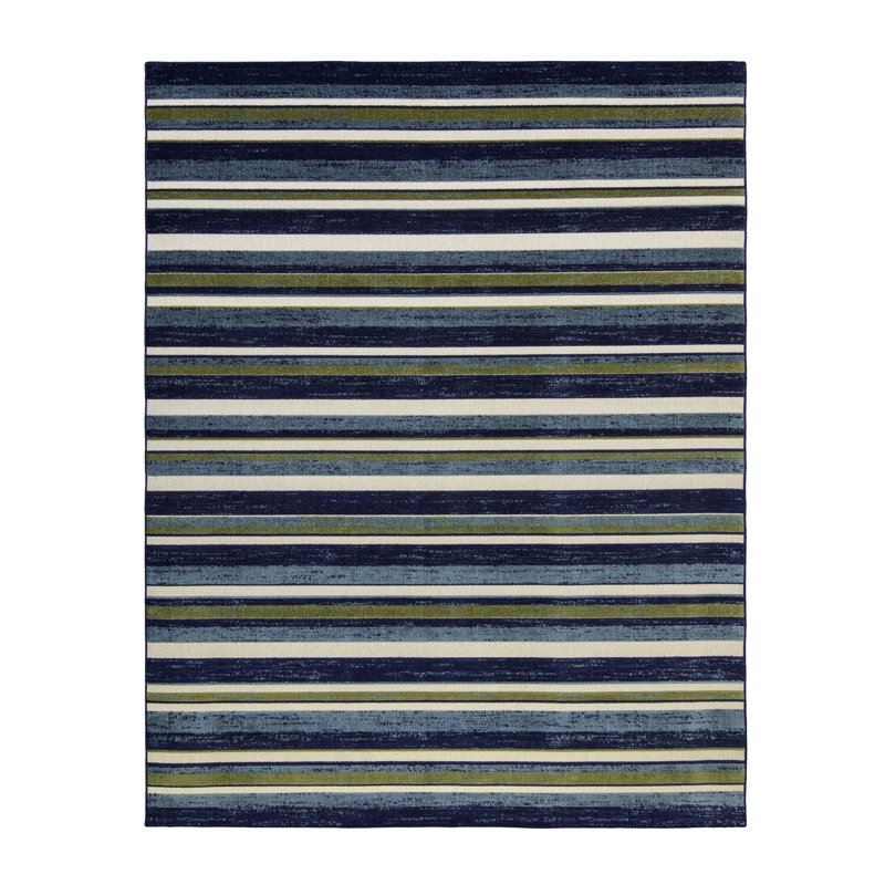 Highland Dunes Kautz Striped Flatweave Blue Indoor Outdoor Area Rug Wayfair