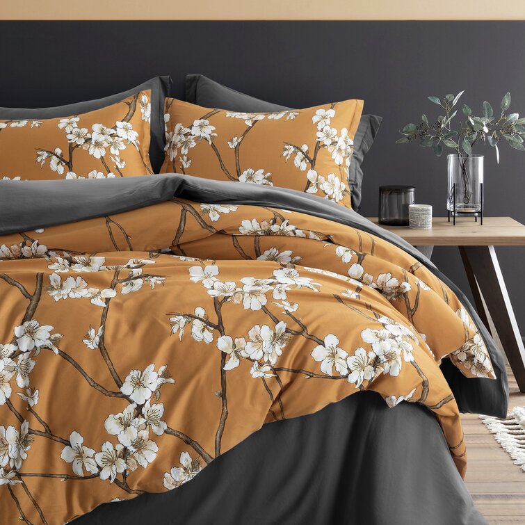 Burnt Orange Double Bed Size Duvet Quilt Cover Set 200 Thread Count