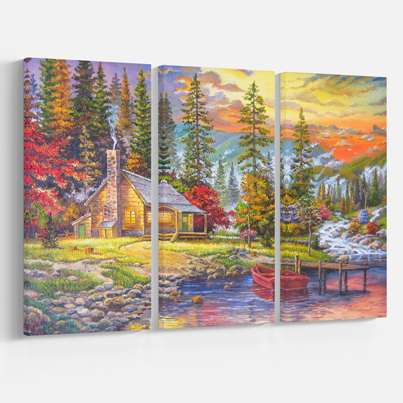 East Urban Home The Sunset On The Lake Oil Painting Print Multi