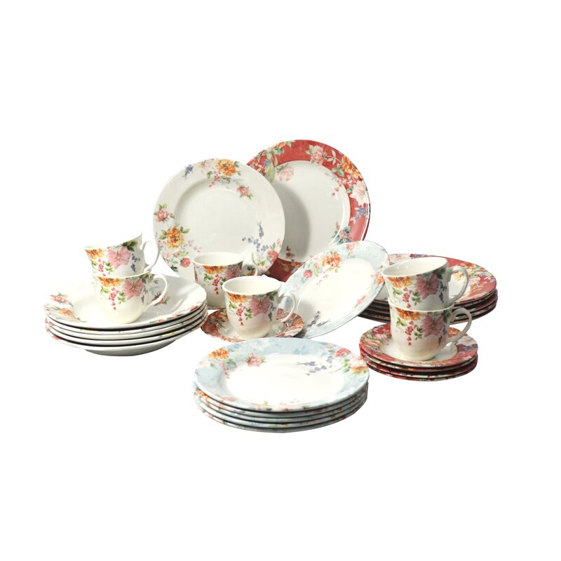 See 10 Designs Inside! Service for 6 Botanical Tudor Royal Collection 30-Piece Premium Quality Round Porcelain Dinnerware Set