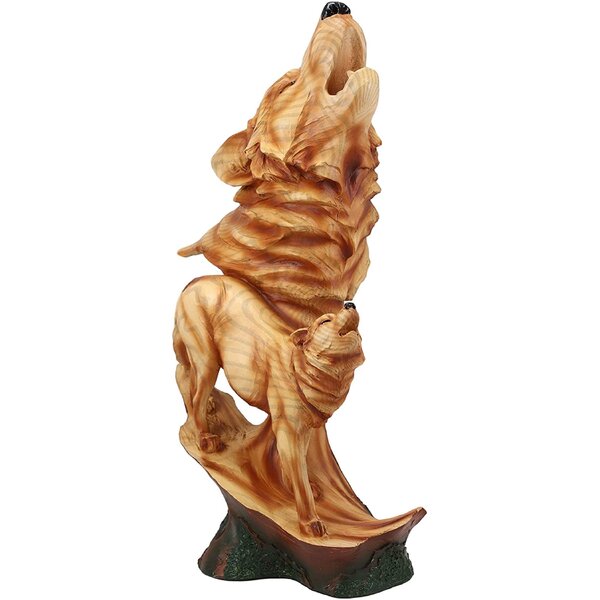 Large 15"H Full Moon Howling Spirit Wolf Bust Faux Wood Statue Timberwolf Decor 
