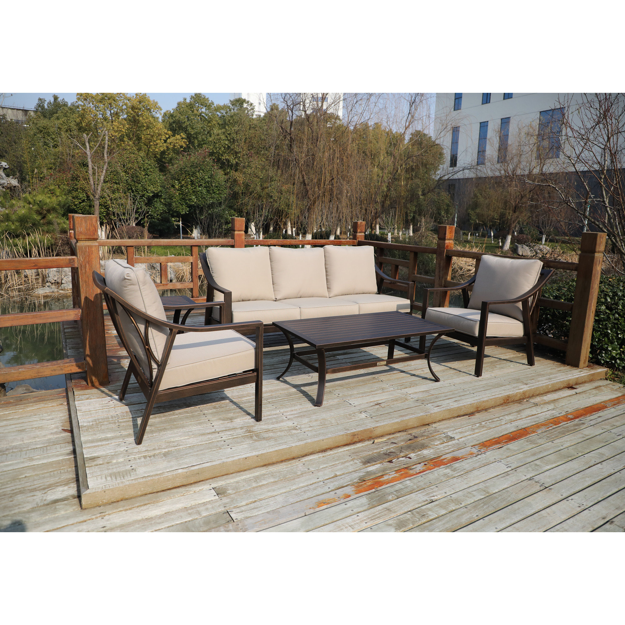 Birch Lane Mackinnon Outdoor Aluminum 5 Piece Sofa Seating Group With Cushions Wayfair