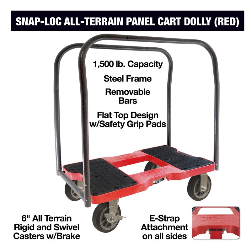 with 1500 lb Capacity Steel Frame USA! SNAP-LOC All-Terrain Dolly Black 6 inch Casters and Optional E-Strap Attachment 