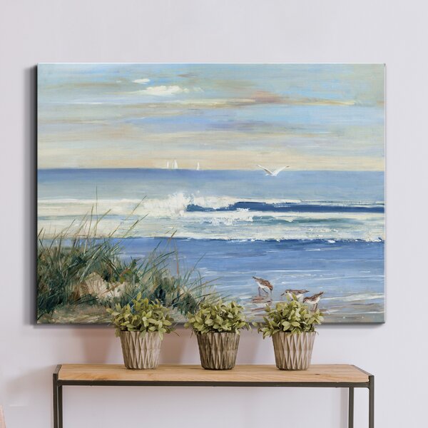 Ocean landscape is hand painted and one of a kind Vivid blue and turquoise acrylic on wood is ready to hang Original wall art Beach