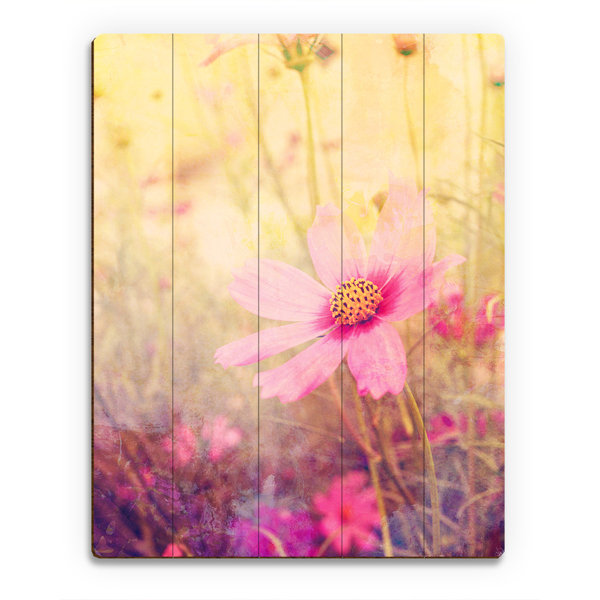 Click Wall Art Wood Slats Cosmos Flowers Painting Print On Plaque