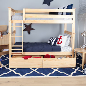 Solid Wood Twin Bunk Bed with Under Be..