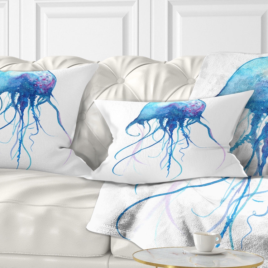 East Urban Home Animal Jellyfish Watercolor Lumbar Pillow Wayfair