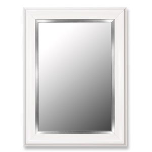 Slone Glossy White Grande and Brushed Nickel Silver Wall Mirror