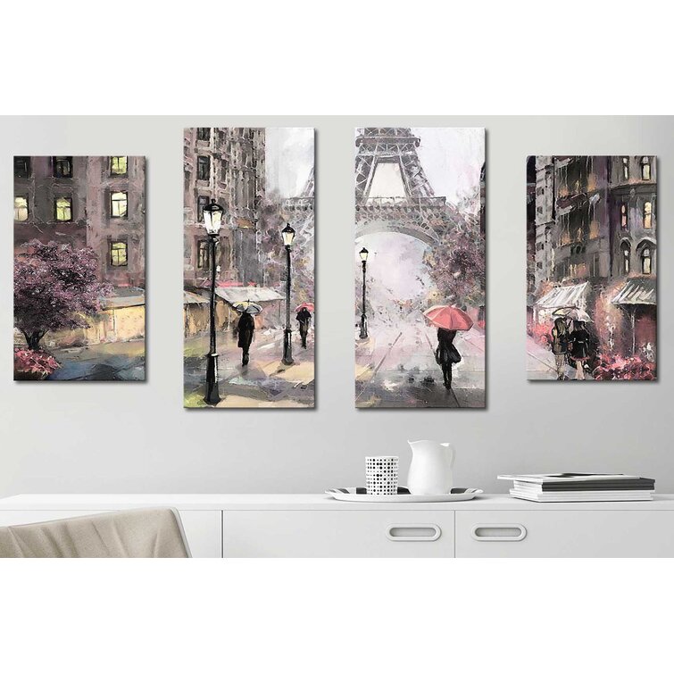 Red Paris Streets II - 4 Piece Wrapped Canvas Print