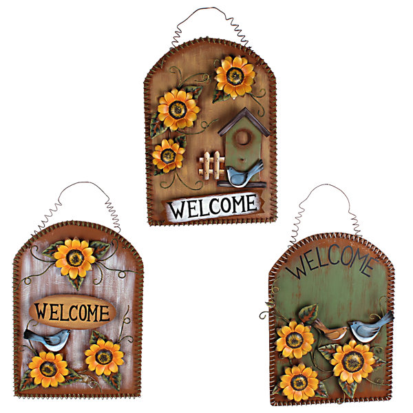 Attractiondesignhome 3 Piece Arch Sunflower Bird Plaque Wall Decor