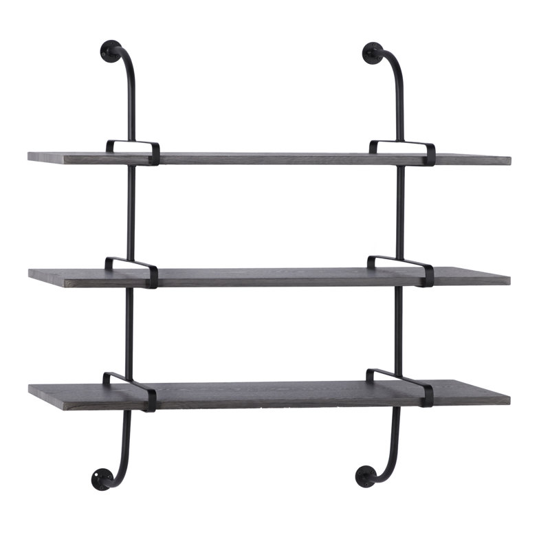 Williston Forge Industrial 3 Tier Wall Shelf W Rectangle Gray Shelving And Black Metal Frame 38 X39 Wayfair