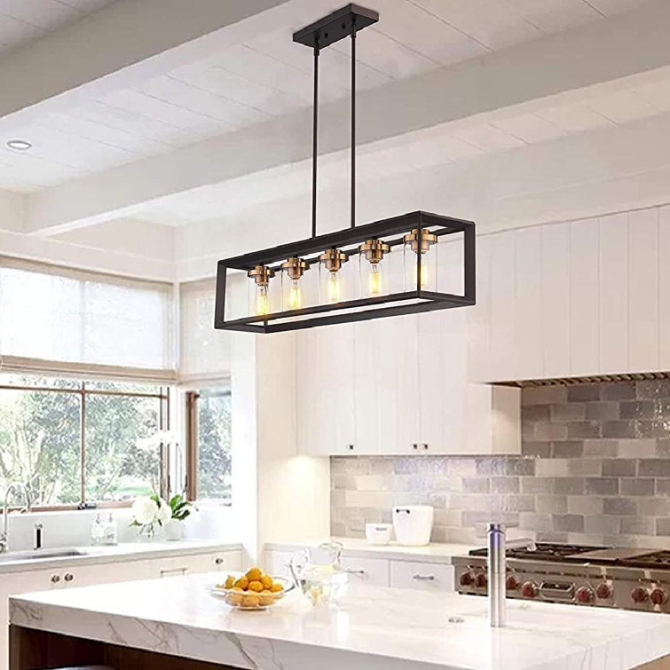 5-Light Kitchen Island Lighting, Modern Linear Pendant Light Fixture, Oil  Rubbed Bronze And Gold Finish With Clear Glass