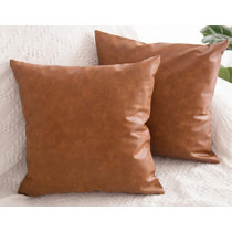 cognac leather throw pillow