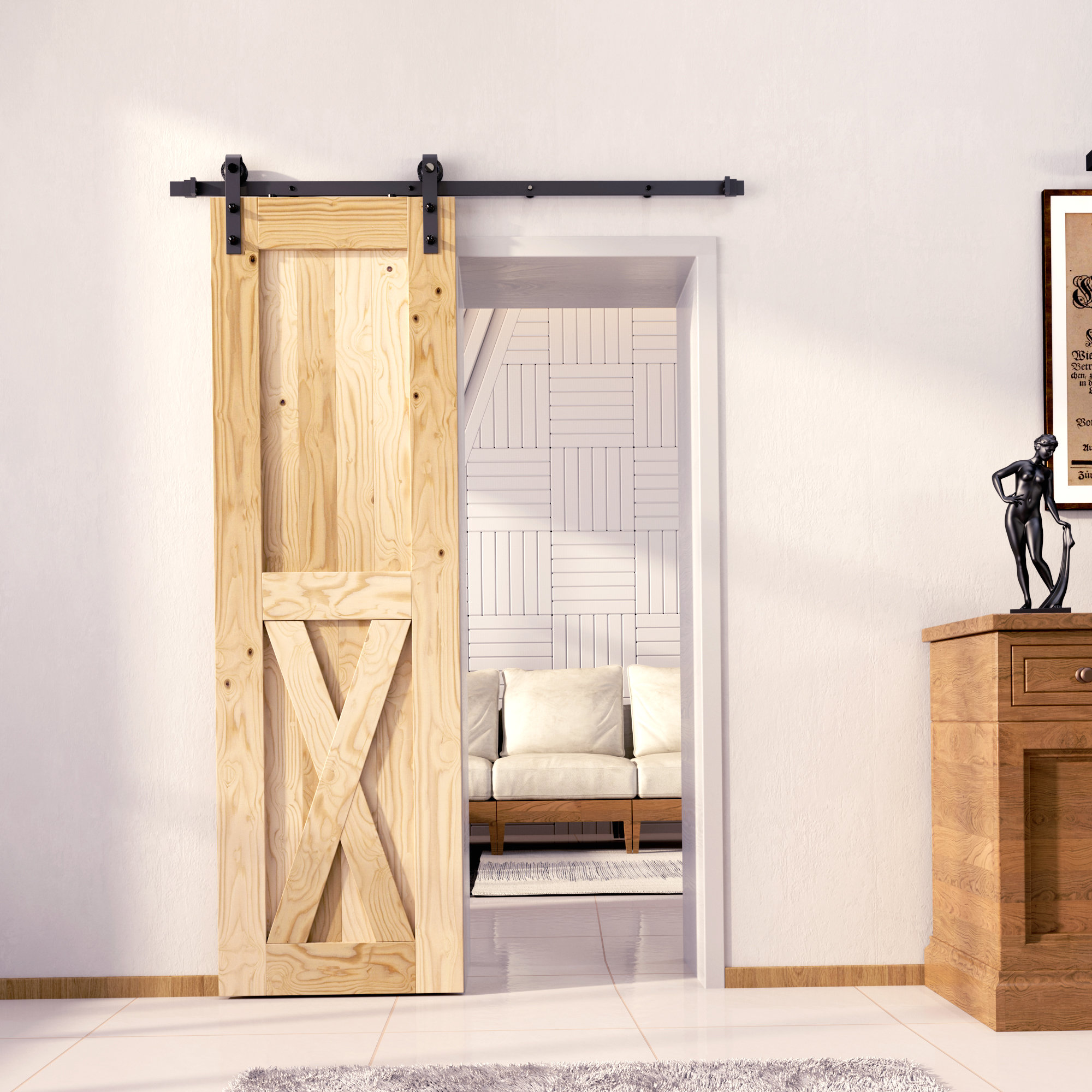 Homacer Paneled Wood Unfinished Barn Door with Installation Hardware