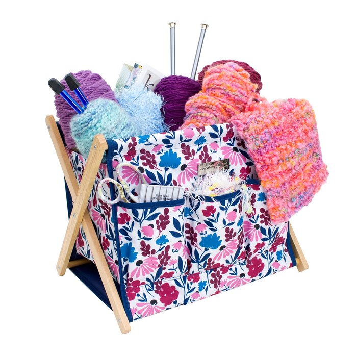 Deluxe Fold Up Wooden Arts Organization Storage For Knitting Yarn Crochet Yarn Caddy Bag Organizer For Travel