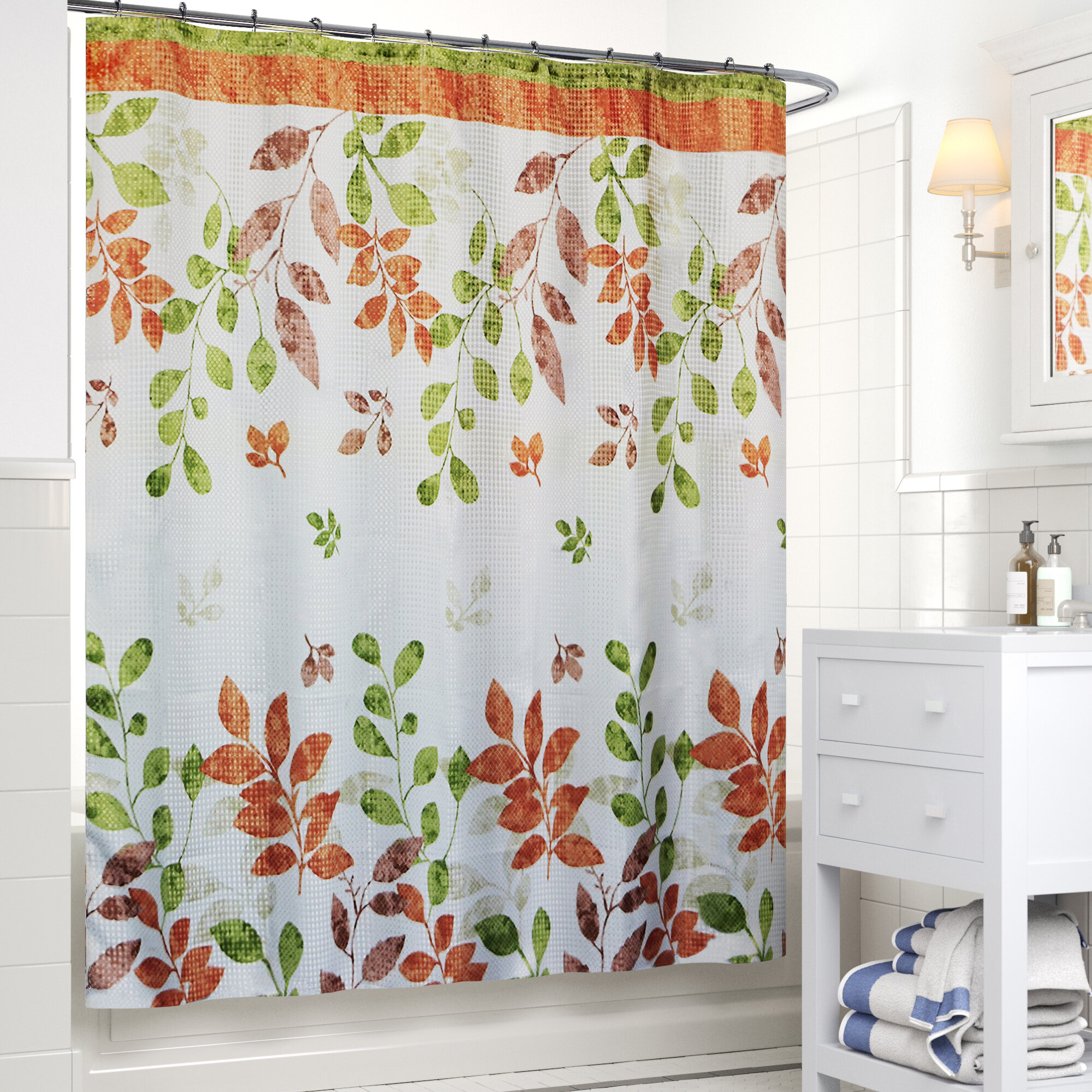 72x72"Plain Flowers Polyester Fabric Shower Curtain Bathroom Mat 12Hook 1041 