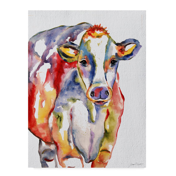 Trademark Art Colorful Cow Print On Wrapped Canvas Wayfair
