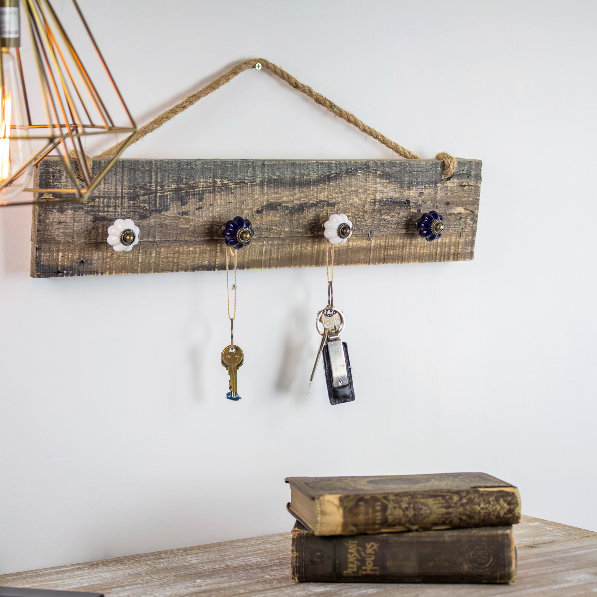 Set of 3 Hanging Jewelry Organizer Wall Mounted Rustic Wood Necklace Organizer 