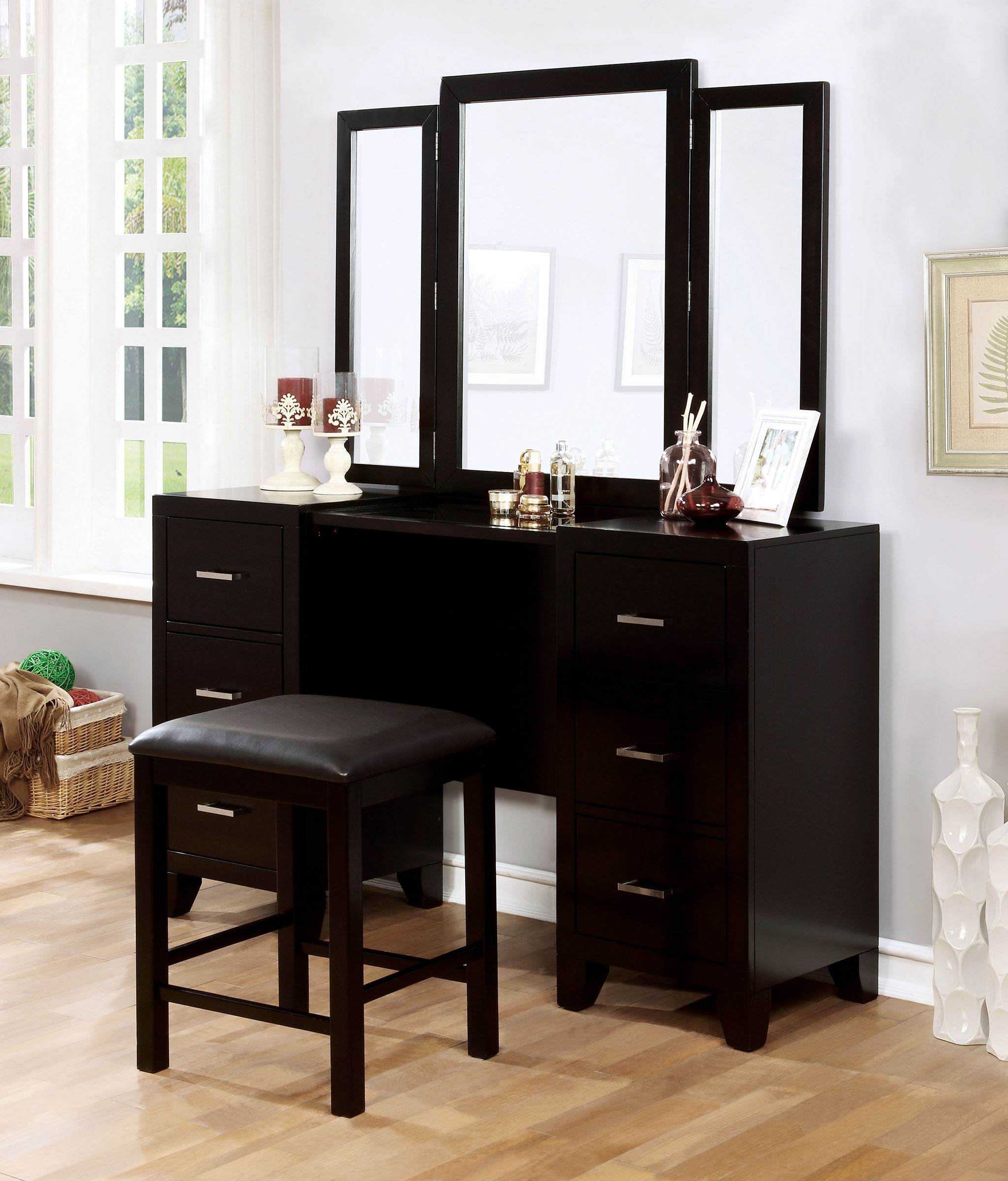 Latitude Run Harrelson Vanity Set With Stool And Mirror Reviews Wayfair