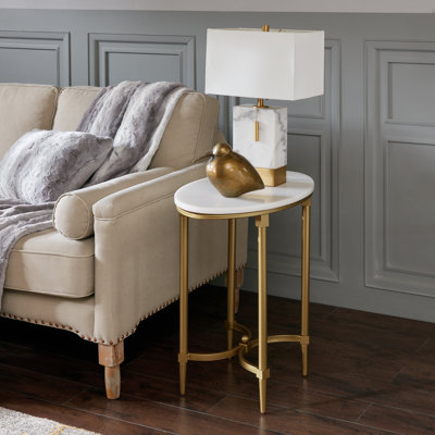 Bordeaux Marble Top Oval Gold Metal End Table