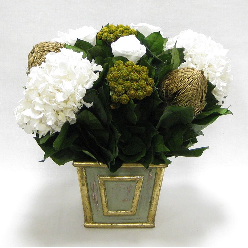 Online Designer Combined Living/Dining Mixed Floral Centerpiece in Wooden Mini Square Container