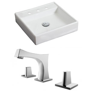 Go to store & view more images American Imaginations Ceramic Square Vessel Bathroom Sink with Faucet