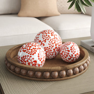 Traditional Ceramic Decorative Orbs Set of 3 - 6" x 6" x 6"