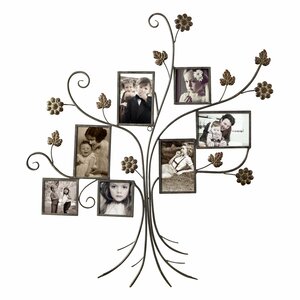 7 Opening Decorative Bronze-Color Iron Tree Photo Collage Wall Hanging Picture Frame