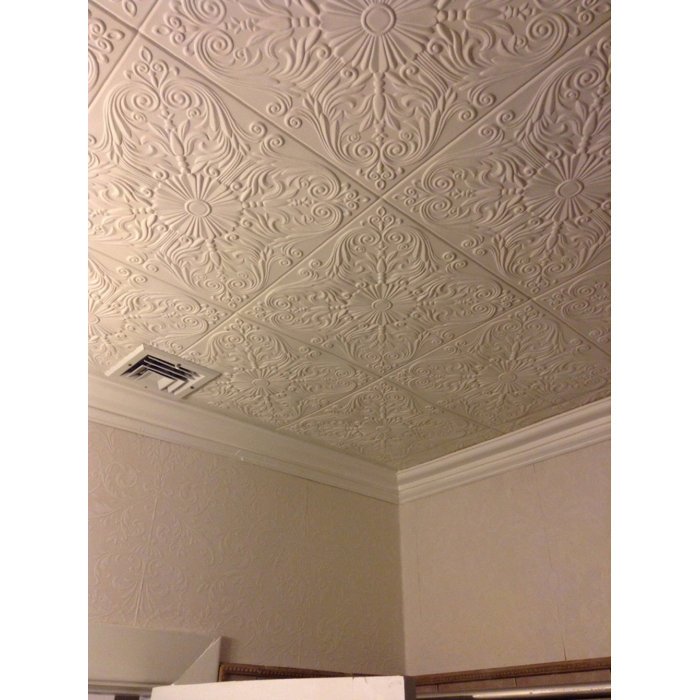 Spanish Silver 1 6 Ft X 1 6 Ft Glue Up Ceiling Tile In White