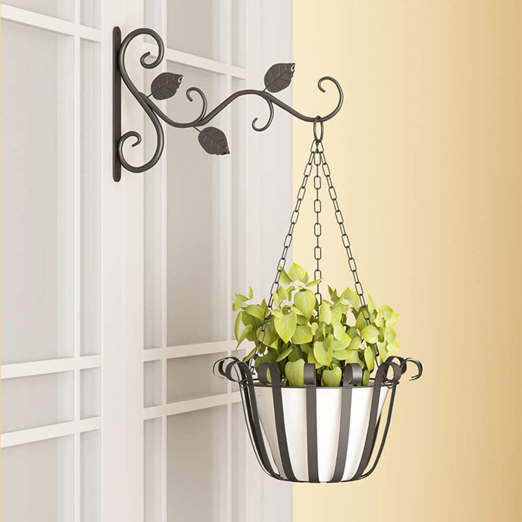 Iron Balcony Plant Flower Pot Wrought Hooks Holder Wall-Mounted Hanging Basket 