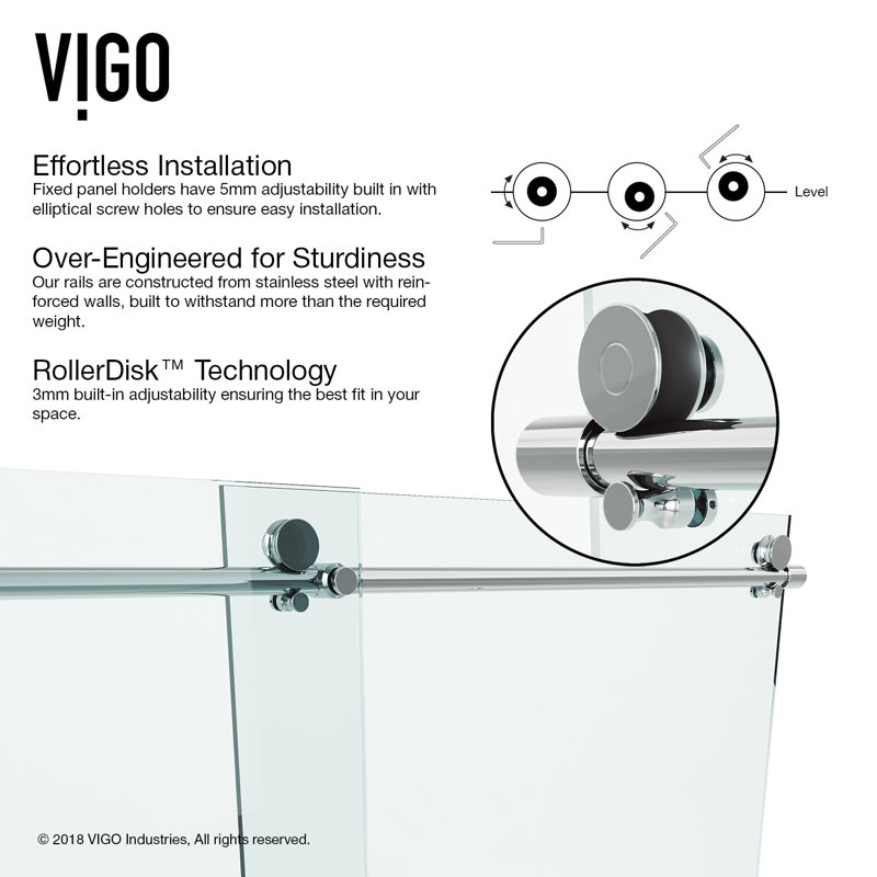 Vigo Ferrara Adjustable 60 X 73 5 Single Sliding Frameless