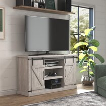 off white tv stand with wood top