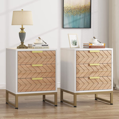 Modern Nightstand Set Of 2, 23.6" H(White/Gold)