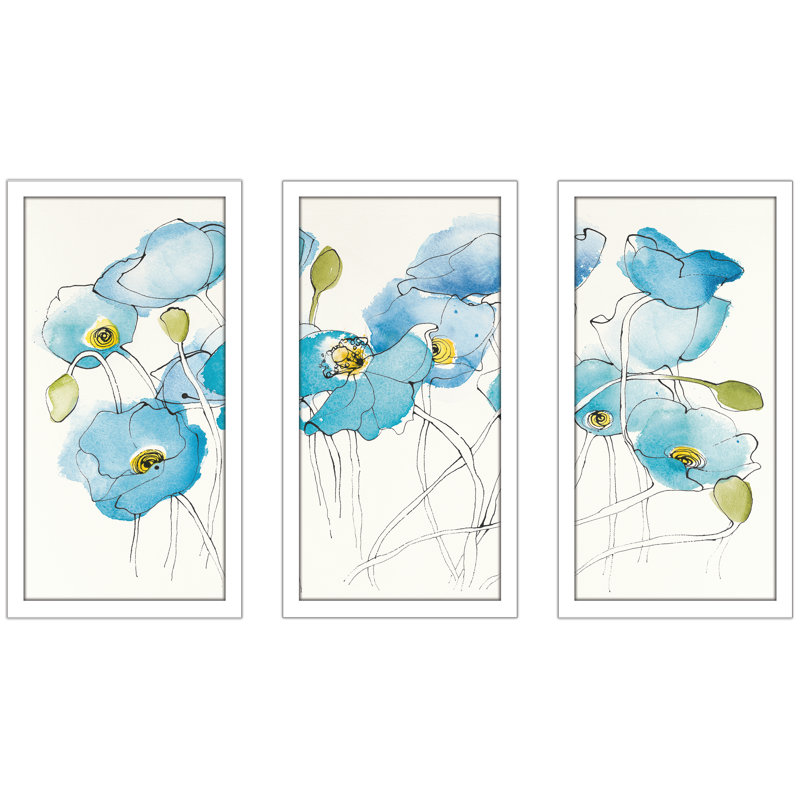 Red Barrel Studio Black Line Poppies Iii Watercolor 3 Piece