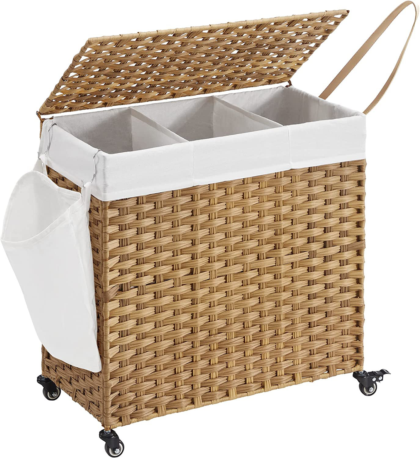 Ccornelus Laundry Hamper With Wheels & Removable Liner Bag, 3-Section ...