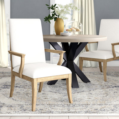 Regan Upholstered Arm Dining Chair in Light Cream
