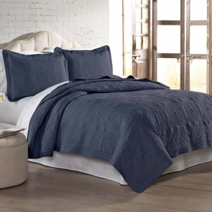 100/% Cotton Lightly Quilted Coverlet Set Aiden Blue Queen