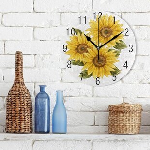 8 Inch 3D Beautiful Flower Quiet Desk Clock Battery Operated Decorative for Living Room Home Office School Kitchen Purple Sunflowers Wall Clock Square Silent Non-Ticking 