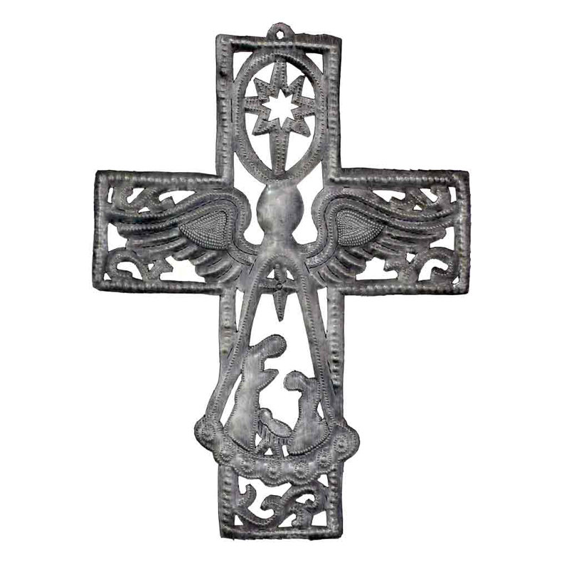 The Holiday Aisle Metal Cross With Angel And Nativity Scene Wall