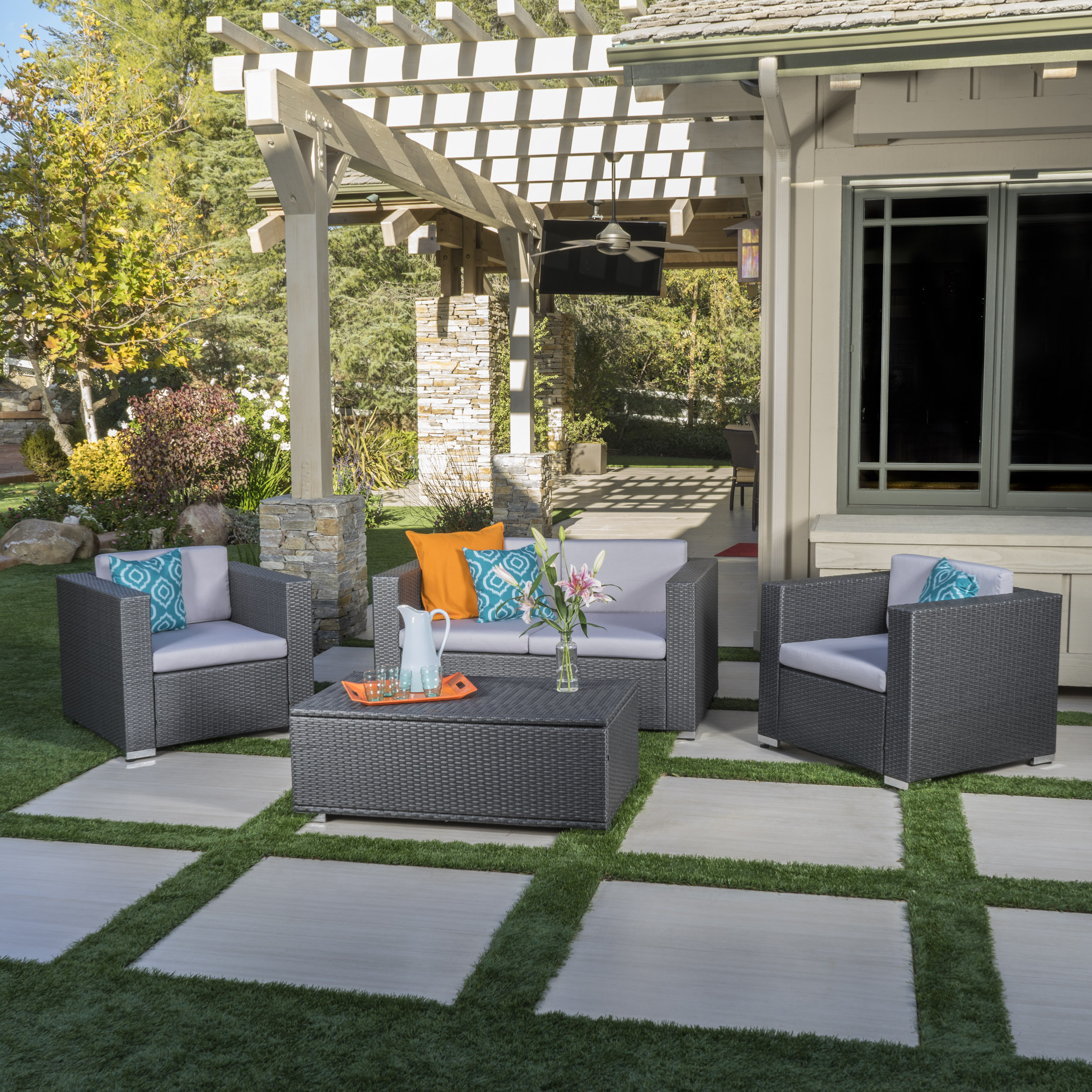 Ostro 4 Piece Rattan Sofa Seating Group With Cushions Reviews Allmodern