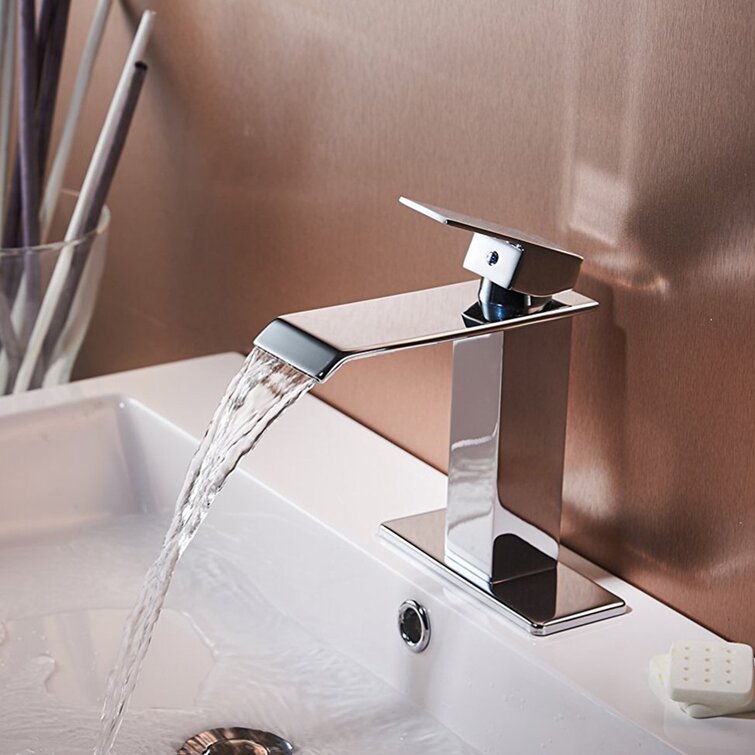 Waterfall Bathroom Sink Counter Taps Basin Mixer Tap Chrome Square Mono WF 