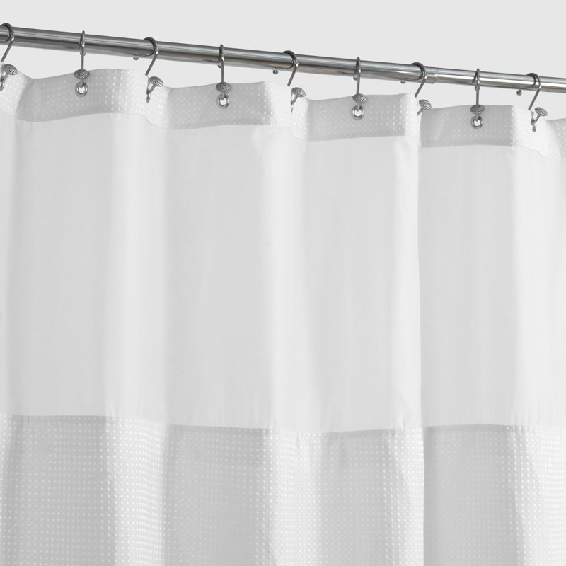 Waffle Weave Shower Curtain With Snap-In Liner, 12 Hooks Included Color: White, Size: 96" H x 71" W