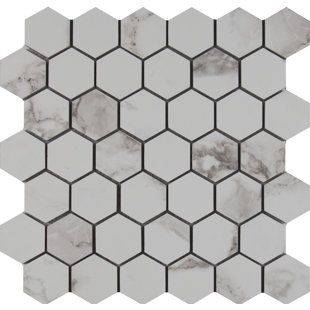 Large Black Hexagon Tile Wayfair Statuario 2 X Hexagon Porcelain Mosaic Tile In Matte
